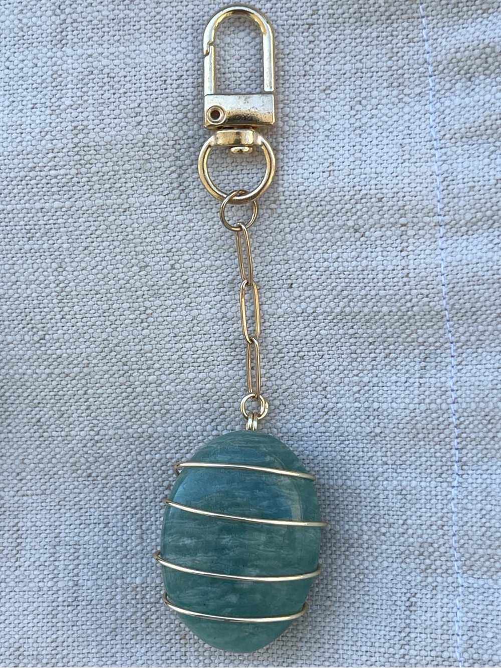 Amazonite Oval Bag Charm Gold Wire Wrapped